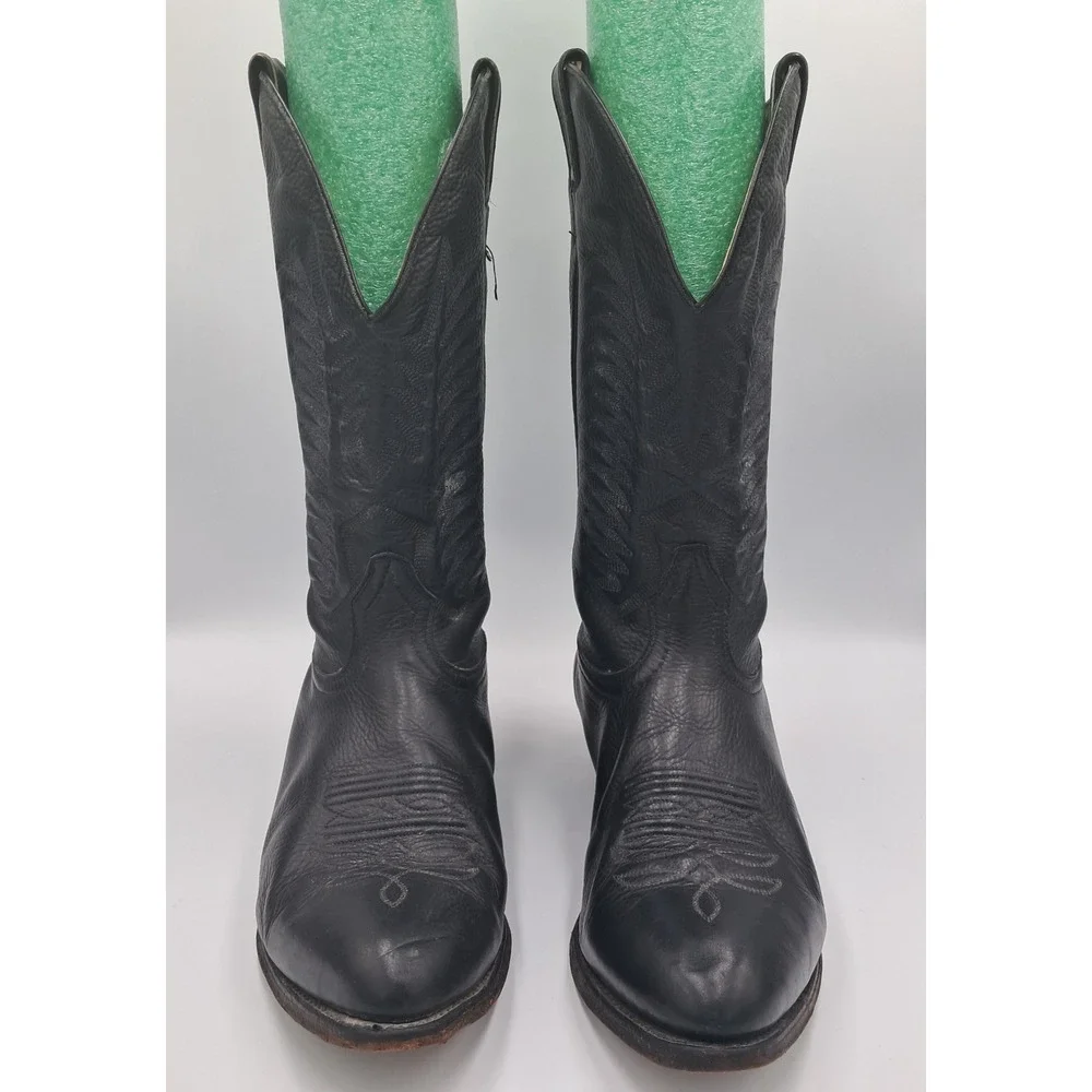 Size 11 - Vtg Boulet 9502 Sporty Black Deer Tan Leather Cowboy Western Rancher